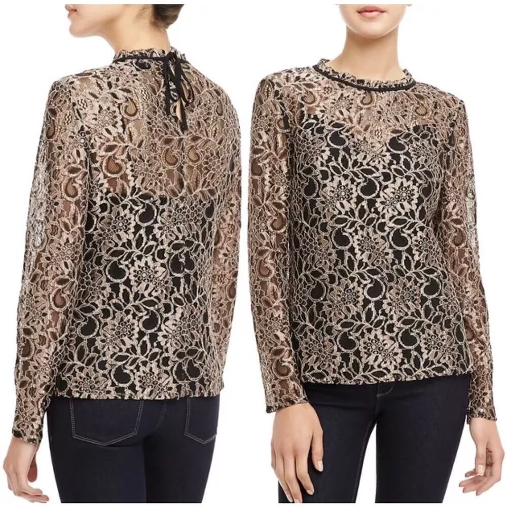 Ted Baker London Nomino Long Sleeve Metallic Lace Blouse Size 4